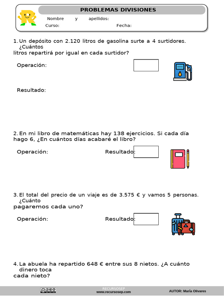 Problemas de División para Primaria | PDF