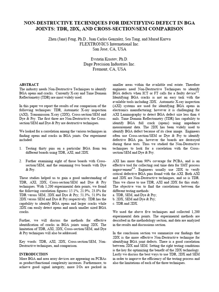 BGA Defect Detection Techniques Comparison | PDF | Scanning Electron ...
