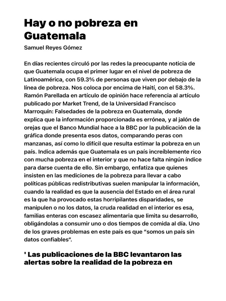 Hay o No Pobreza en Guatemala 2 | PDF | Pobreza | Pobreza e indigencia