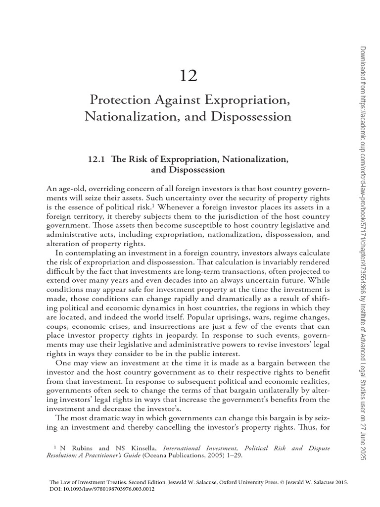 Expropriation Risks for Foreign Investors | PDF | Treaty | Eminent Domain