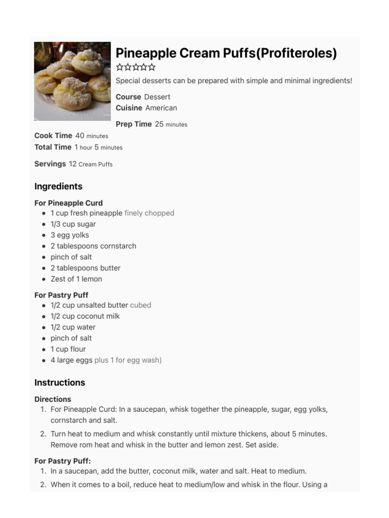 Pineapple Cream Puffs Recipe | PDF