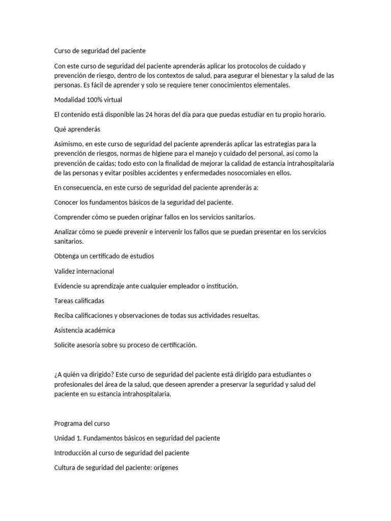 Curso de Seguridad Del Paciente | PDF | Seguridad del paciente | Lavado ...