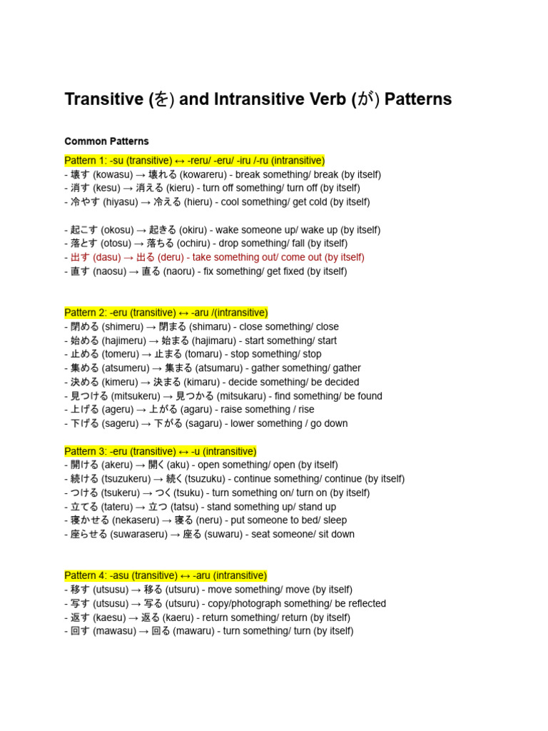 Transitive Intransitive Patterns - MD | PDF