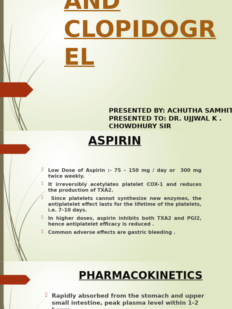 Aspirin and Clopidogrel: Antiplatelet Overview | PDF | Aspirin | Platelet