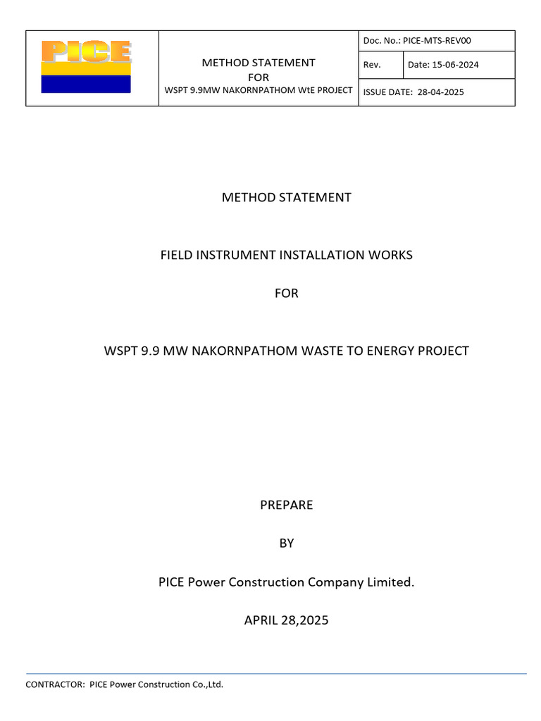 Field Instrument Installation Guide for WtE Project | PDF | Pressure ...