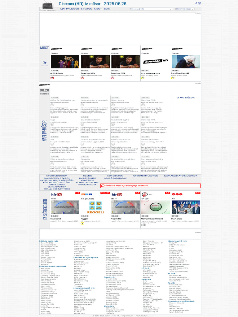 Cinemax (HD) Tv-Műsor - 2025.06.26 - ? Musor - TV | PDF