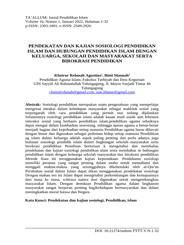 Sosiologi Pendidikan Islam dan Interaksi Sosial | PDF