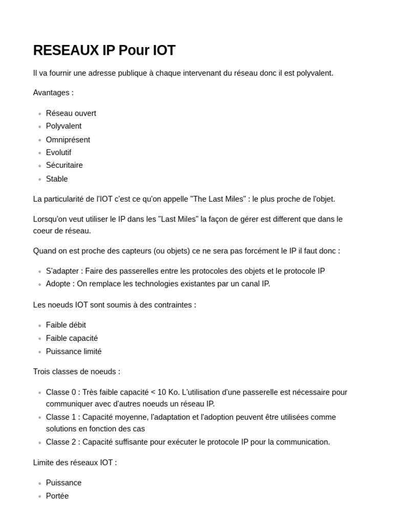 Réseaux IP pour l'IoT : Gestion et Protocoles | PDF | Internet des ...