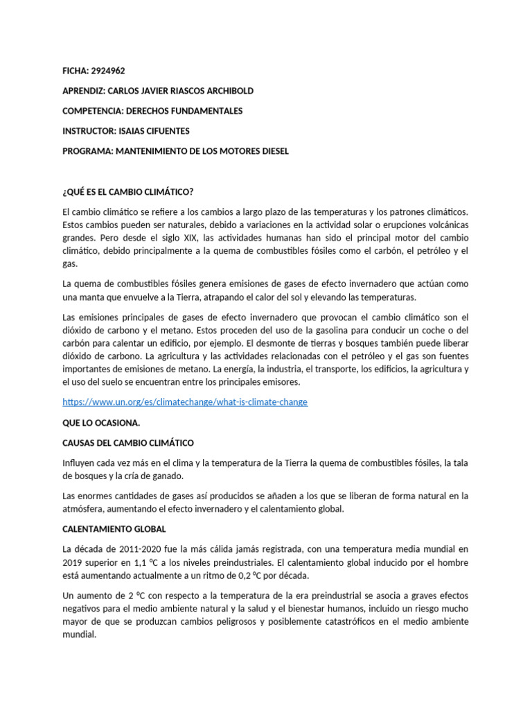 Causas y Efectos del Cambio Climático | PDF | Gases de efecto ...