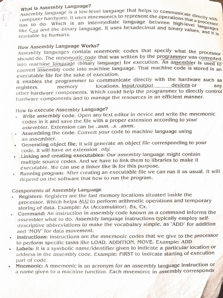 Assembly Language Note | PDF
