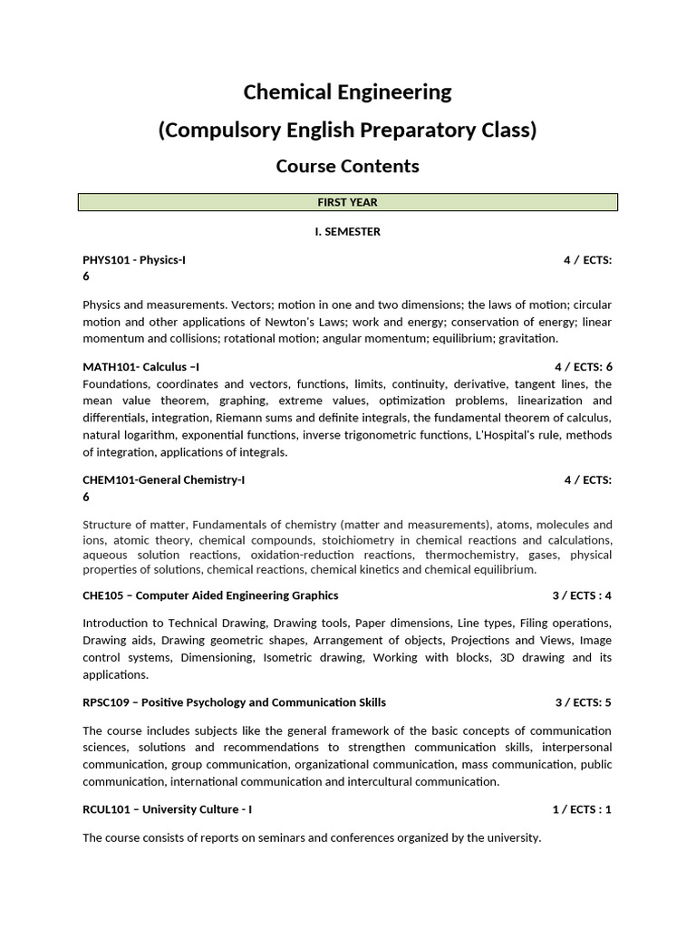 Chemical Engineering Course Overview | PDF | Molecular Cloning ...