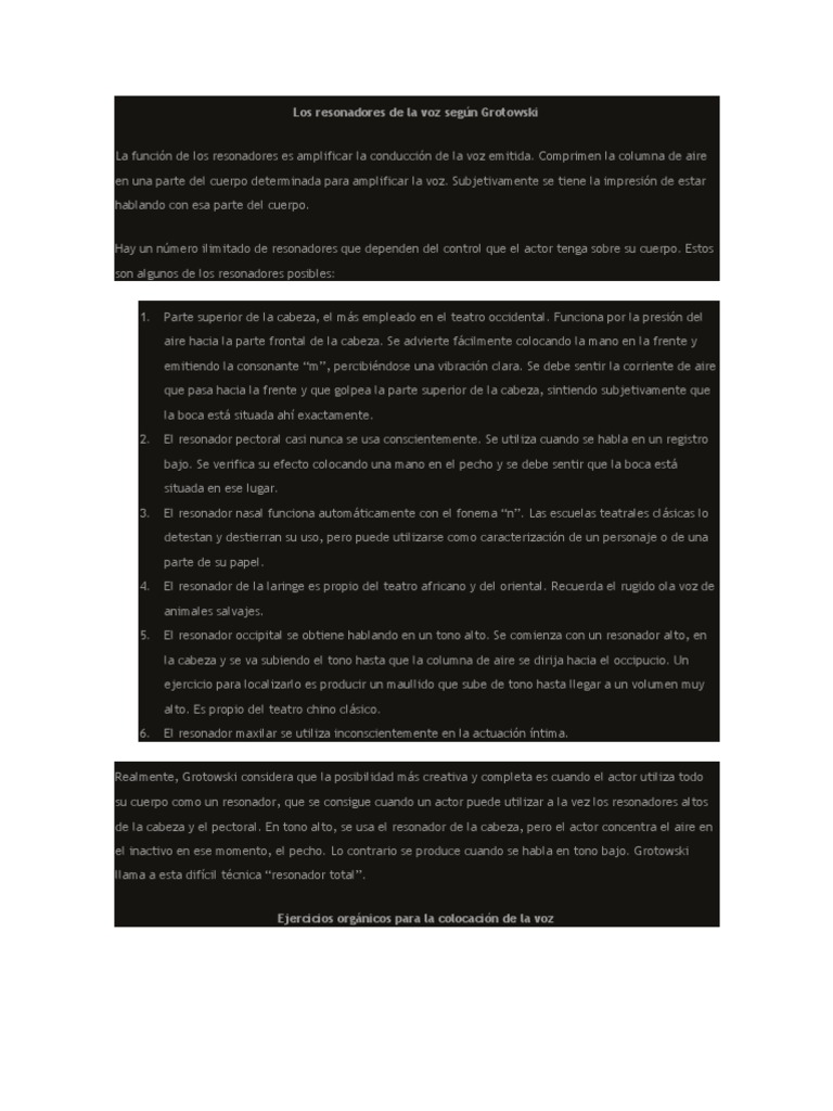 Los Resonadores de La Voz Según Grotowski PDF Respiración Sonido