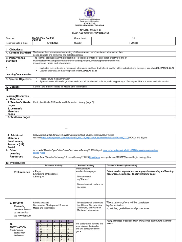 MT - Final Lesson Plan Demo Ranking | PDF | Educational Technology ...