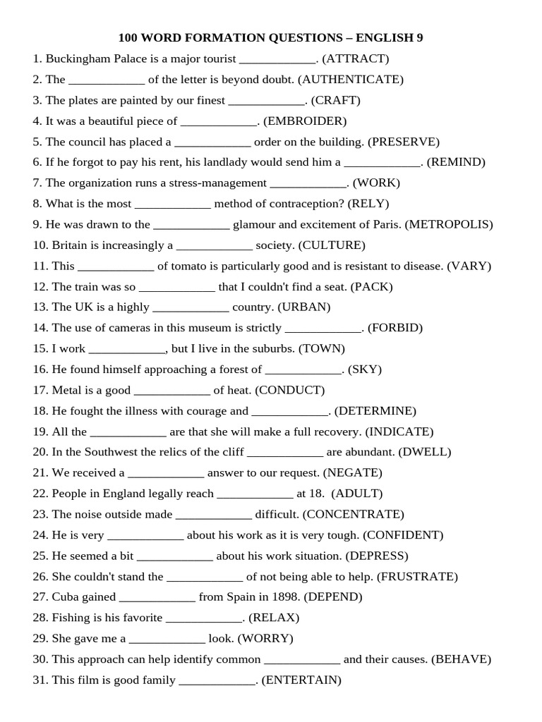 English 9 Word Formation Exercises | PDF