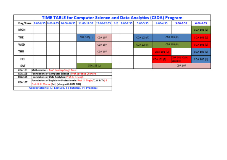 Time Table CSDA | PDF
