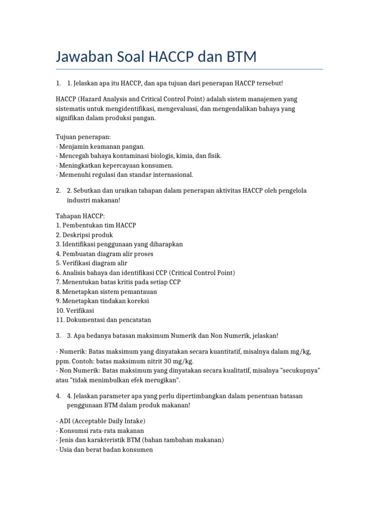 Jawaban HACCP BTAM | PDF