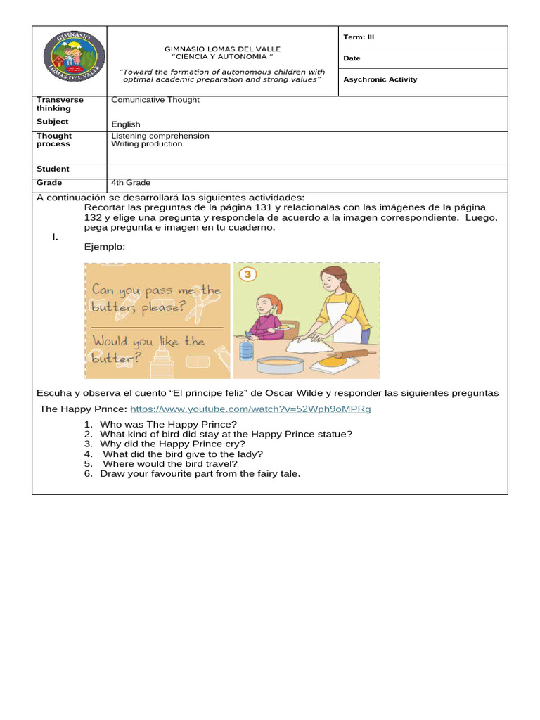 Actividad de Ingles Grado 4 | PDF
