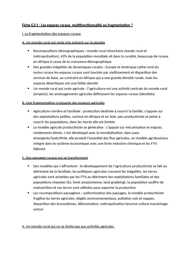 Espaces ruraux : multifonctionnalité vs fragmentation | PDF | Zone ...
