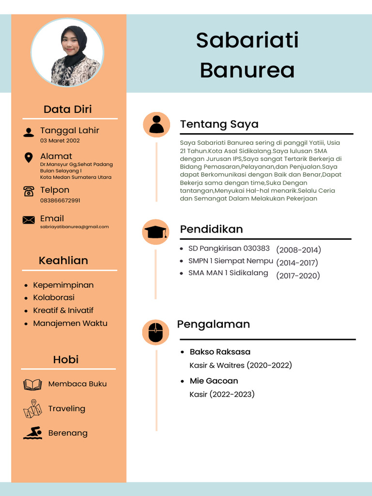 Biru Oranye Minimalis Modern CV Lulusan Baru Dokumen A4 | PDF
