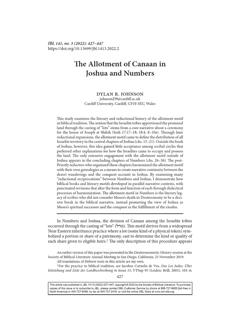 The Allotment of Canaan in Joshua and Number | PDF | Book Of Numbers