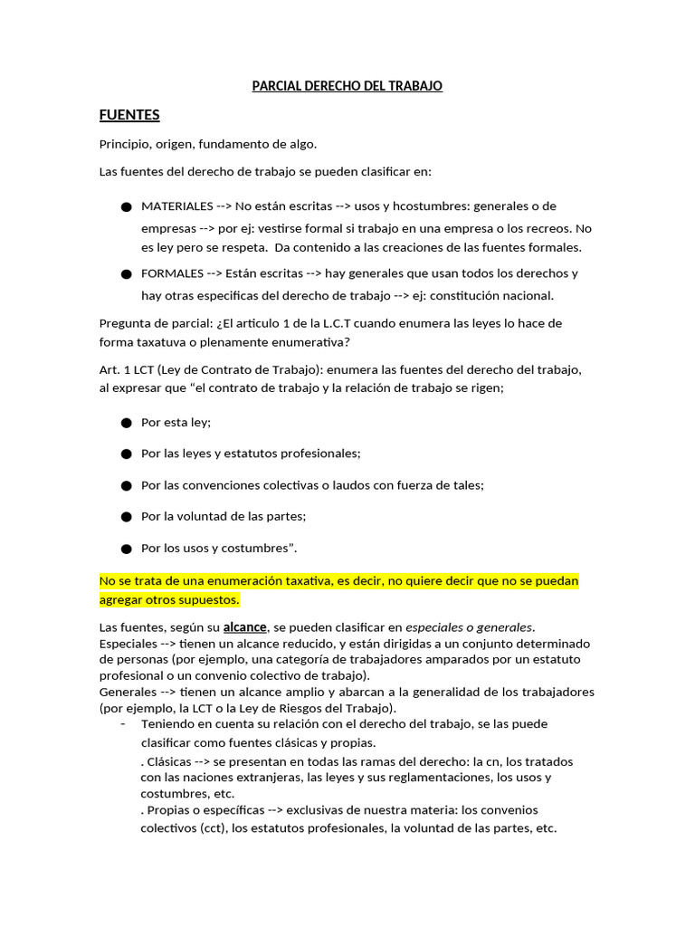 Resumen Primer Parcial Derecho | PDF | Derecho laboral | Salario