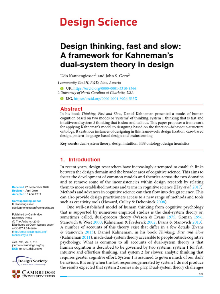 Design Thinking, Fast and Slow - A Framework For Kahneman's Dual-System ...