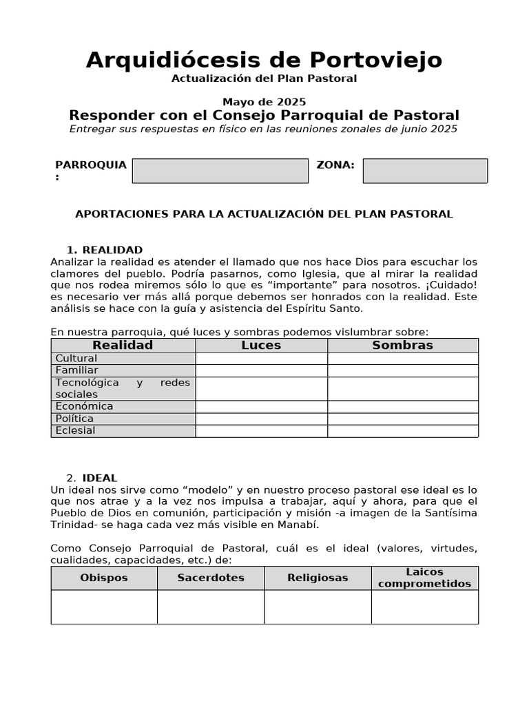 Actualización del Plan Pastoral 2025 | PDF