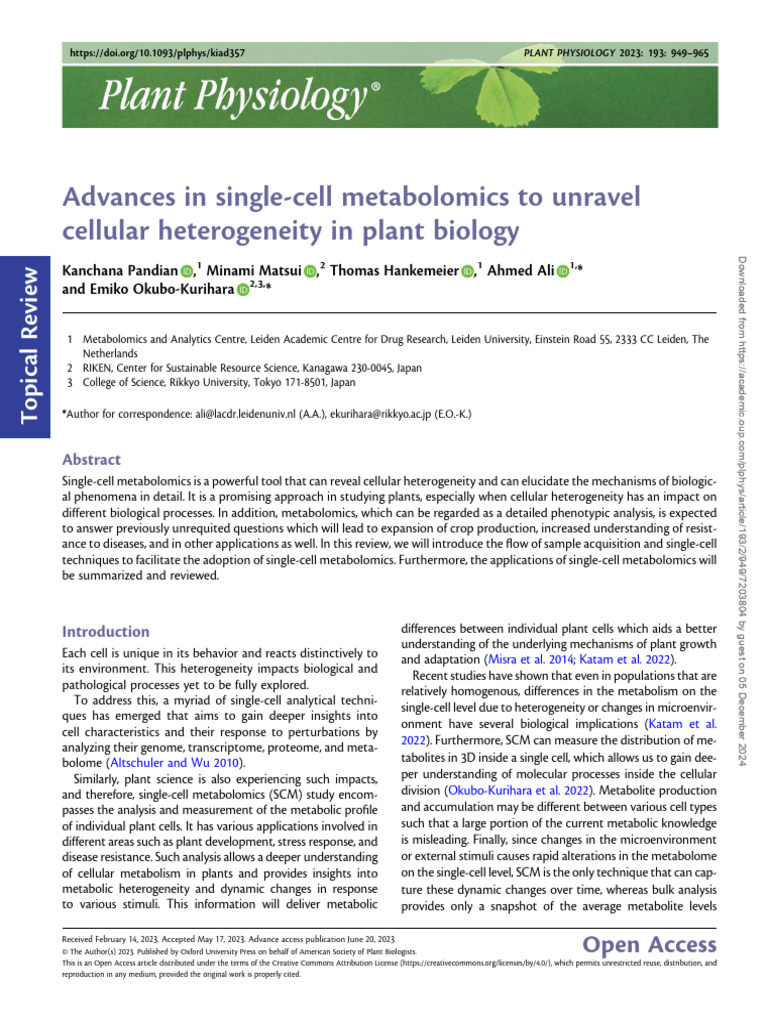 Single-Cell Metabolomics in Plants | PDF | Metabolomics | Microfluidics