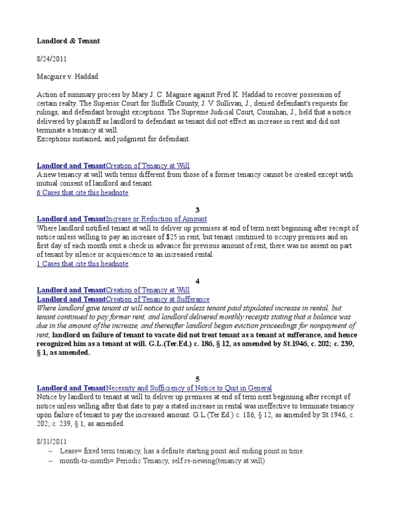 Landlord & Tenant Notes | Download Free PDF | Leasehold Estate | Eviction