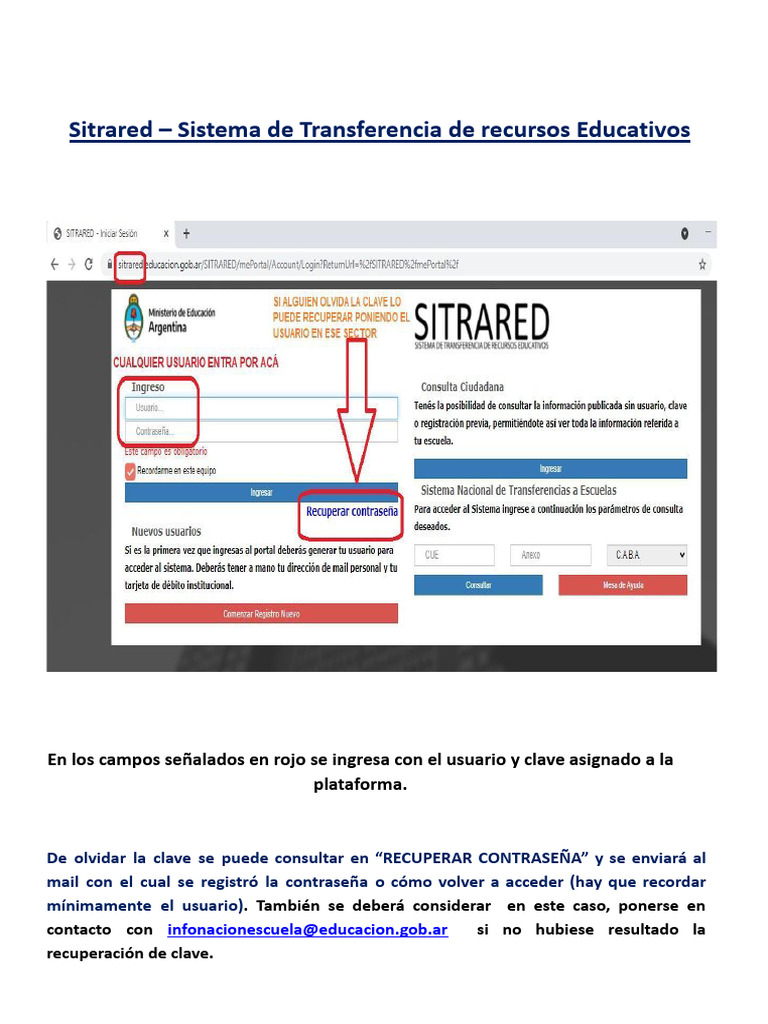 Acceso y Rendición en Sitrared | PDF