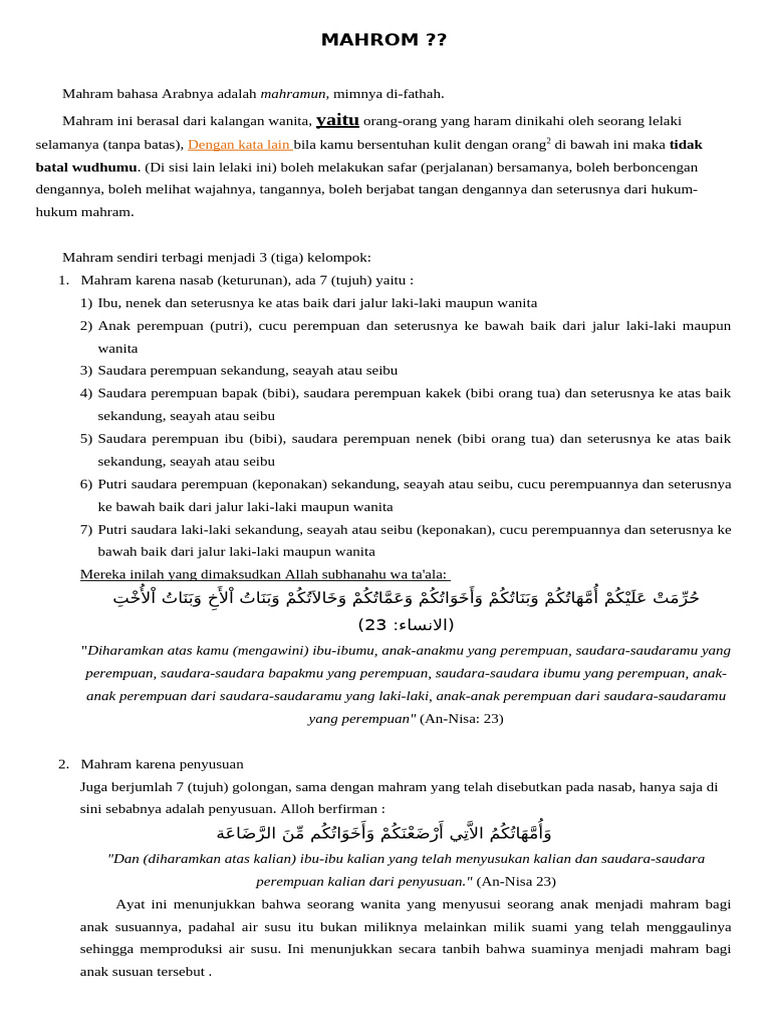 Mengenal Jenis-Jenis Mahram | PDF