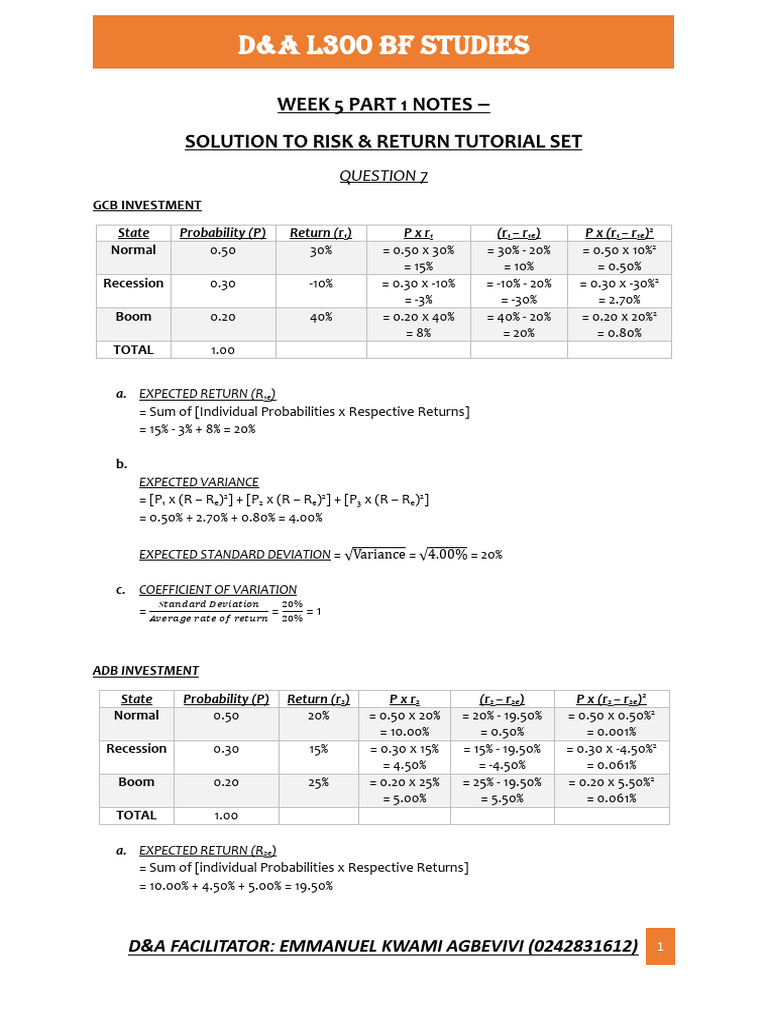 Risk and Return Analysis Notes | PDF | Variance | Data Analysis
