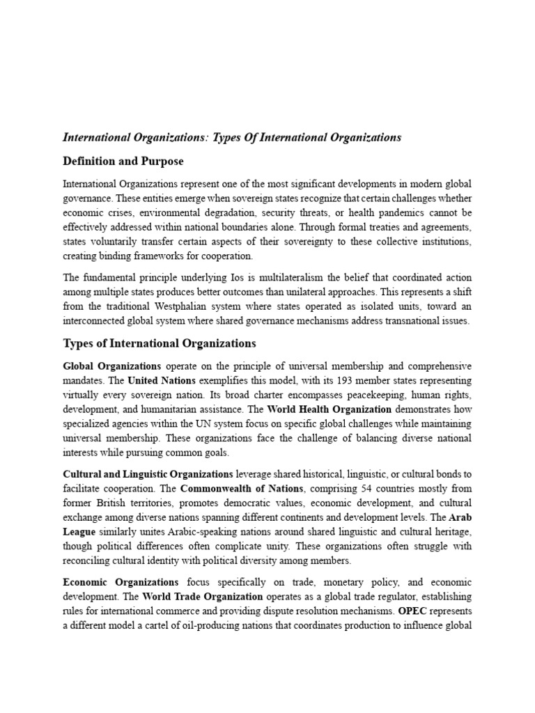 Types and Functions of International Organizations | PDF | United ...