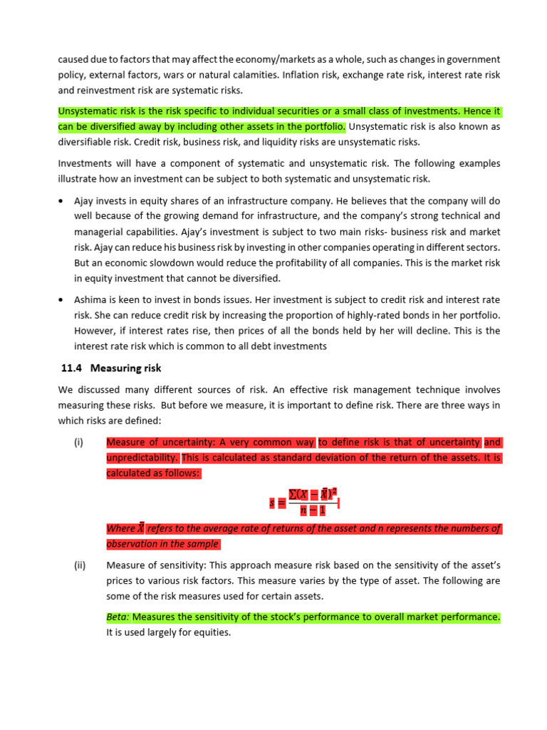 Understanding Systematic and Unsystematic Risks | PDF | Financial Risk ...