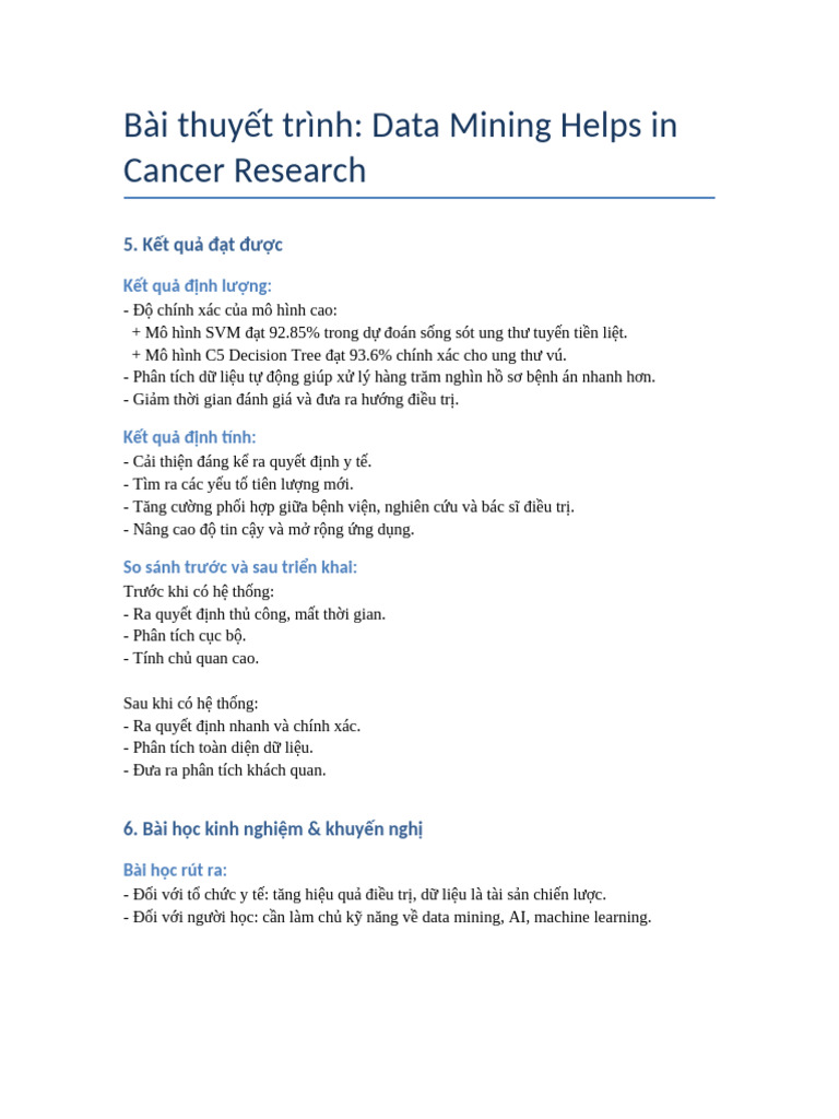 Thuyet Trinh Data Mining Cancer Research | PDF