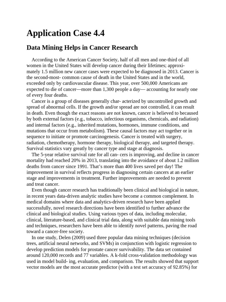 Application Case 4.4 Data Mining Helps in Cancer Research | PDF ...