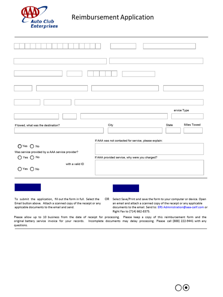 AAA Reimbursement Application Form | PDF