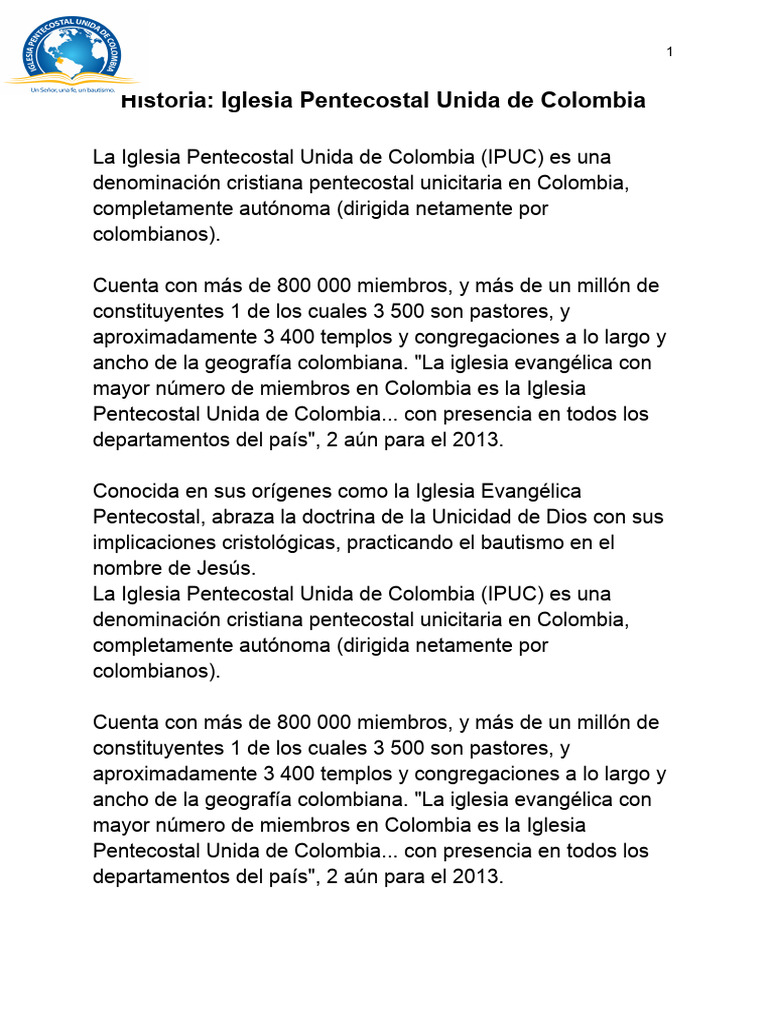 Historia de la Iglesia Pentecostal Unida en Colombia | PDF | Iglesia ...