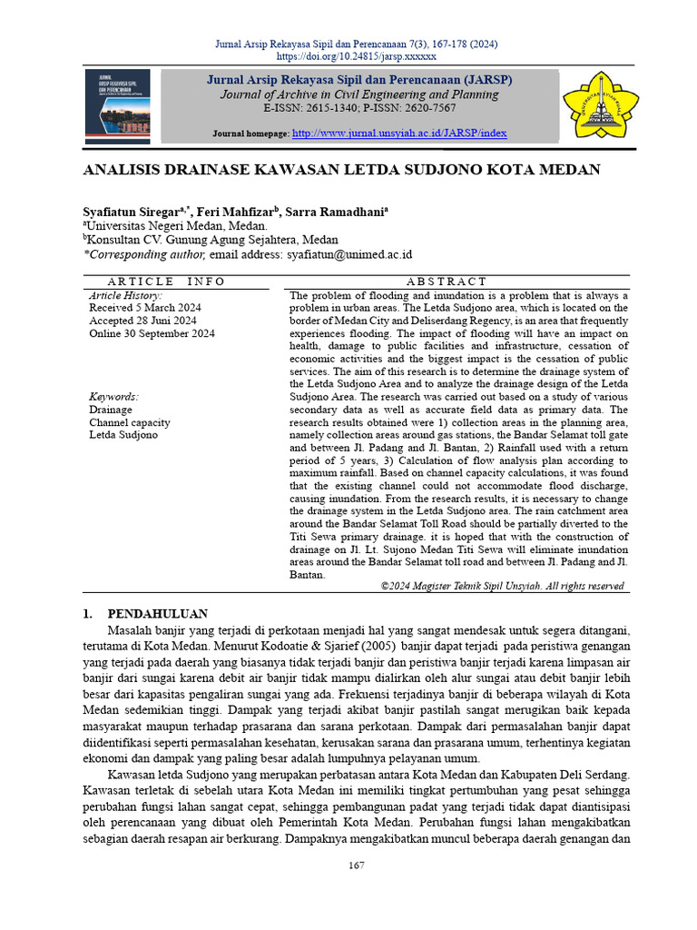Analisis Drainase Letda Sudjono Medan | PDF