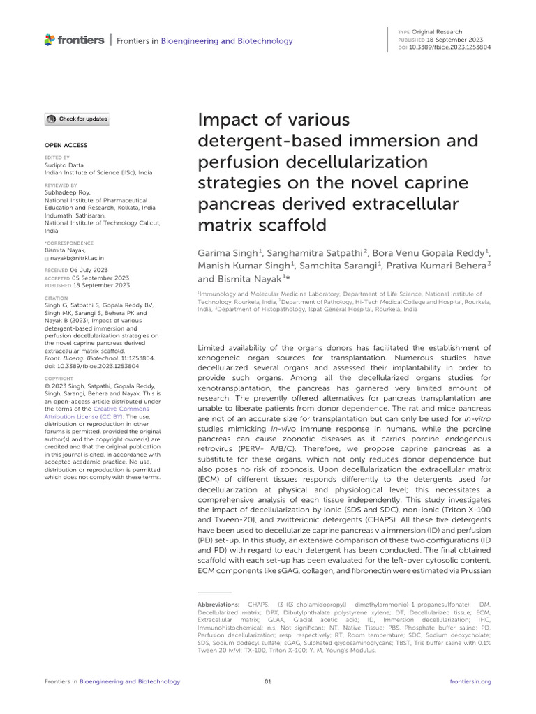 Caprine Pancreas Decellularization Study | PDF | Tissue Engineering ...