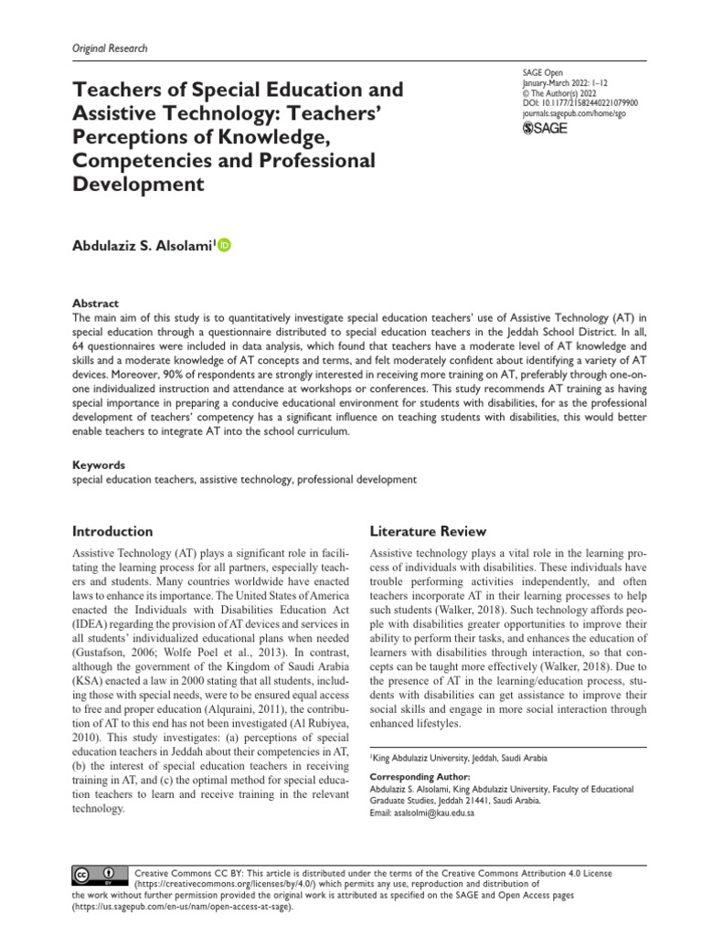 Special Education Teachers' AT Competencies | PDF | Special Education ...