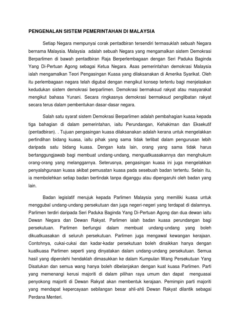 Pengenalan Sistem Pemerintahan Di Malaysia Pdf