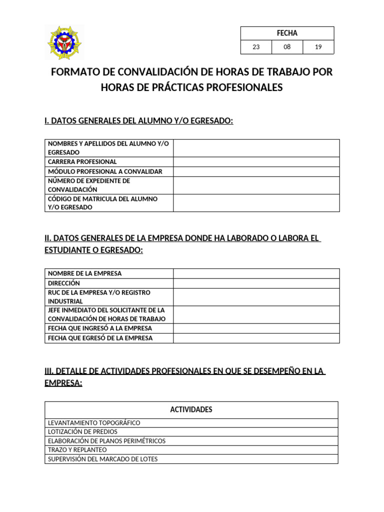 Formato de Convalidación de Horas | PDF
