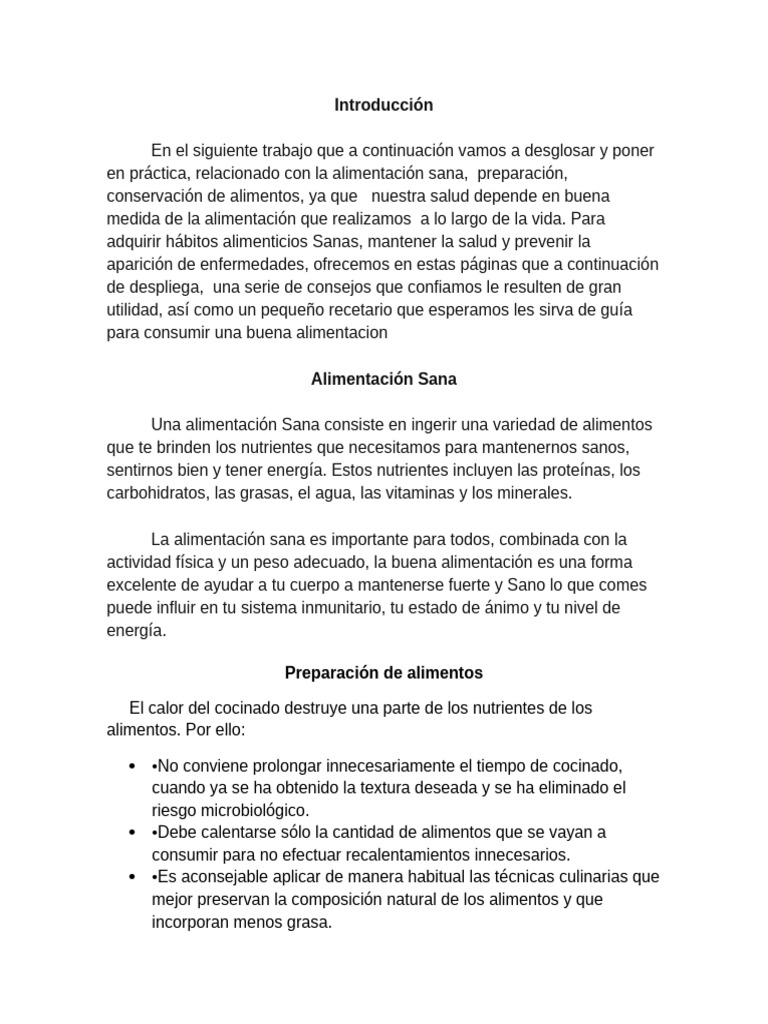 Guía de Alimentación Sana y Conservación | PDF | Alimentos | Cocinando