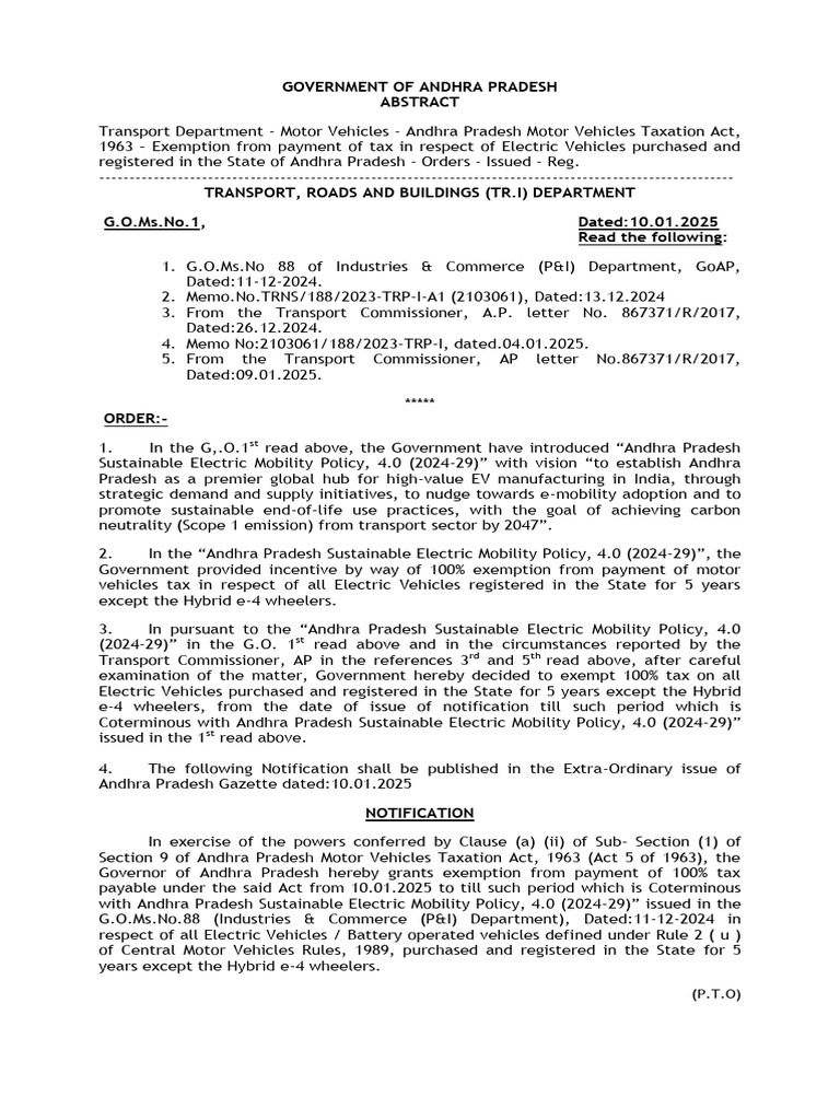 AP EV Tax Exemption Policy 2025 | PDF | Electric Vehicle | Hybrid ...
