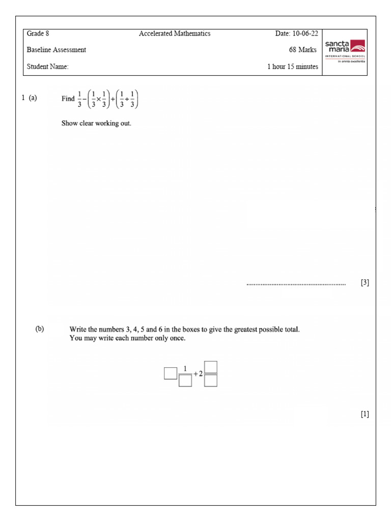 Grade 8 Accelerated Math Assessment | PDF | Swiss Franc
