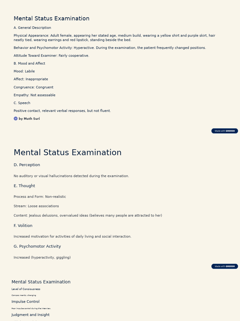 Mental Status Examination Overview | PDF | Mood Disorders | Mania
