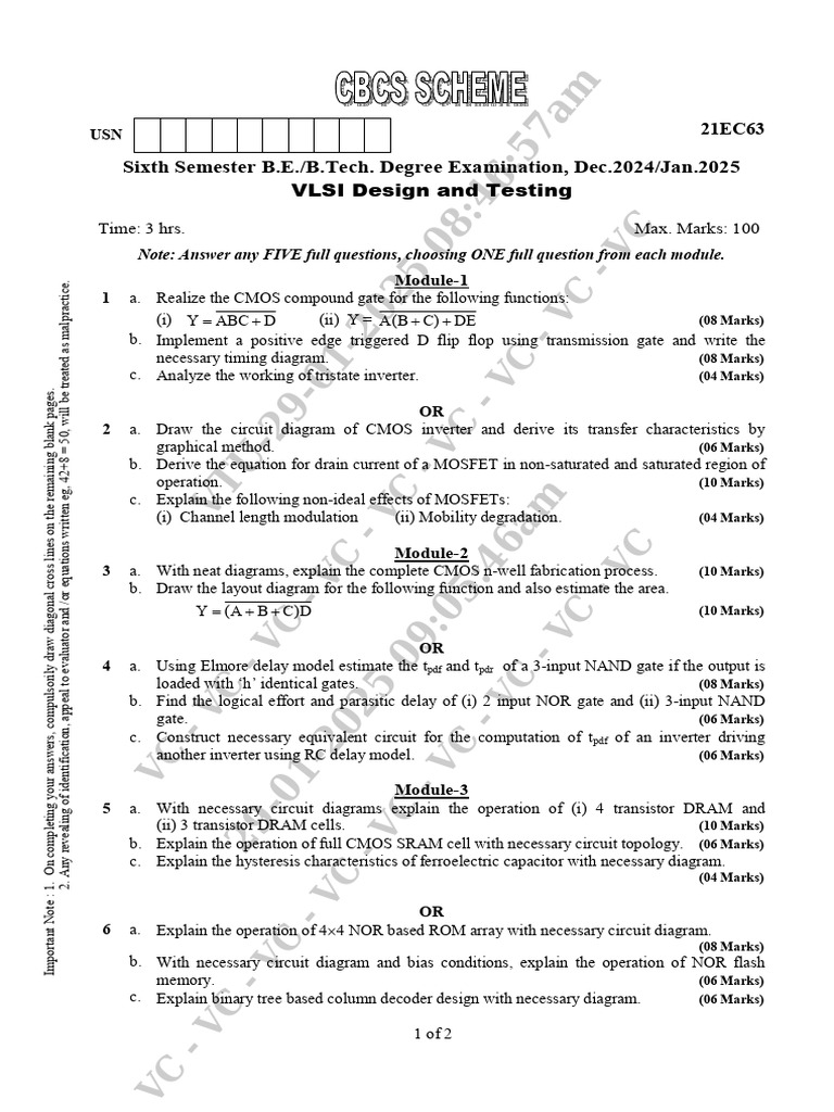 VLSI Design and Testing Exam Guide | PDF | Electronic Circuits | Logic Gate
