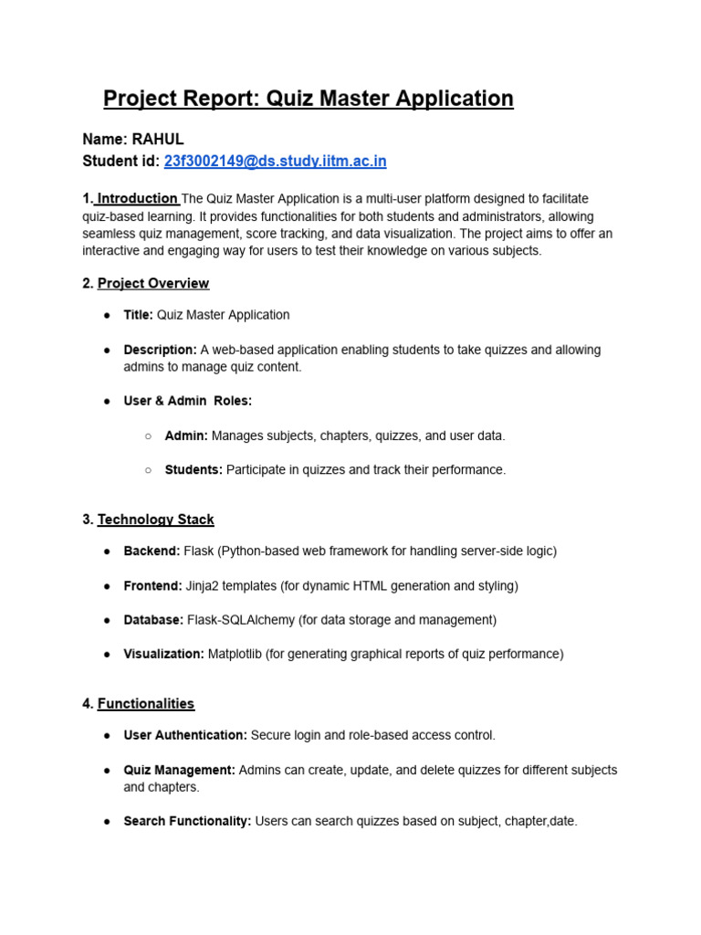 Project Report Quiz Master Application | PDF | Databases | Information ...