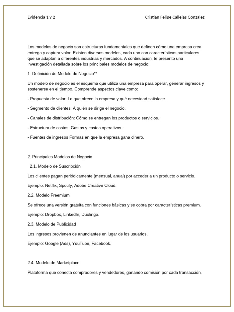 Principales Modelos de Negocio Explicados | PDF | Modelo de negocio ...